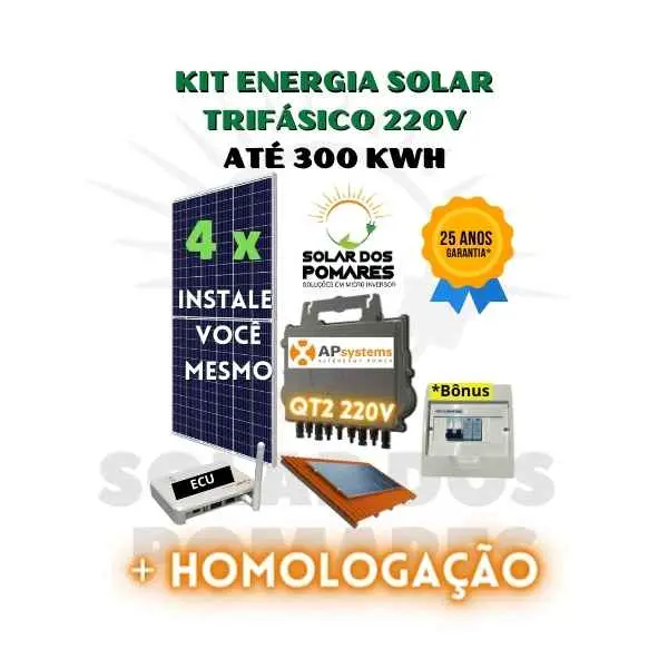 Kit completo Apsystems QT2 1900w trifásico 220v placas estrutura telhado e monitoramento