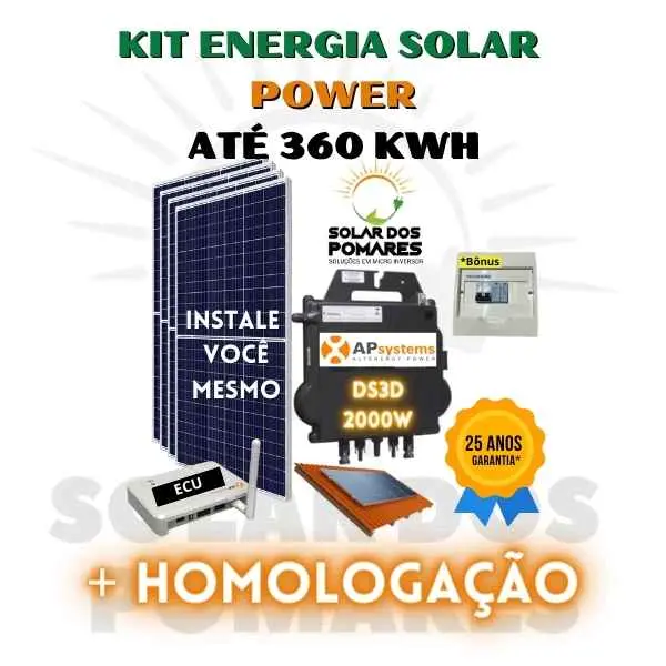 Kit Energia Solar On Grid Power - APSystems DS3D – 280 a 360 kWh/Mês