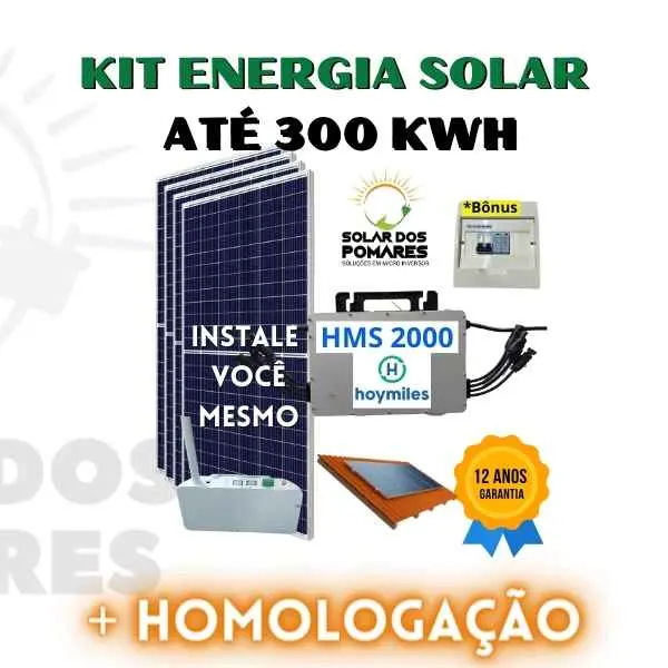 Kit completo com placas Micro inversor Hoymiles HMS 2000 estrutura telhado e string box