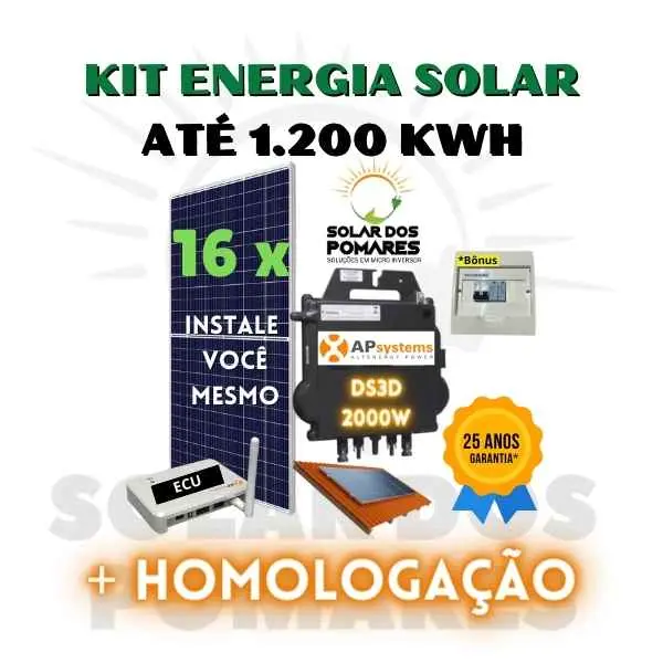 Kit Energia Solar On Grid - APSystems DS3D Deluxe – 960 a 1200 kWh/Mês